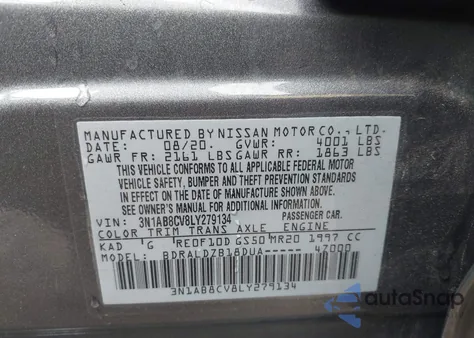 2020 Nissan Sentra Sv Xtronic Cvt from USA, damaged, VIN 3N1AB8CV8LY279134